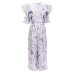 Costerellos floral ruffled butterfly sleeve belted jumpsuit